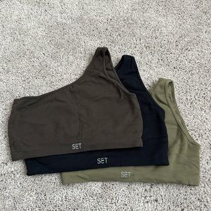 SET ACTIVE SCULPTFLEX ribbed ONE SHOULDER bra, set of THREE, all size LARGE